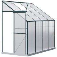Outsunny 8 X 4ft Walk-In Lean to Greenhouse Garden Heavy Duty Aluminium Polycarbonate with Roof Vent for Plants Herbs Vegetables, Green(m-1)