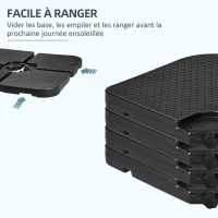 Outsunny Lot de 4 dalles de lestage pour parasol déporté à remplir d'eau ou de sable jusqu'à 60/80 kg 100 x 100 x 8 cm noir(m-7)