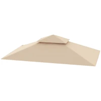 Outsunny Grill Gazebo Replacement Canopy Roof for 1.5 x 2.4m Frame, UPF50+ Protection, Double Tiered 5' x 8' Outdoor BBQ Gazebo Cover Replacement, TOP COVER ONLY, Beige(m-11)