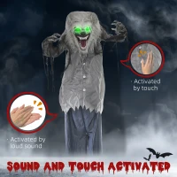 HOMCOM 6'8" Skeleton Werewolf Halloween Animatronic, with Glowing Eyes(m-6)