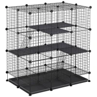 PawHut Cage parc enclos rongeurs modulable dim. L 111 x l 75 x H 119 cm 3 niveaux 4 portes fil métallique noir(m-1)