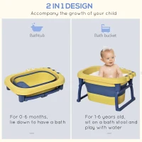HOMCOM Baby Bathtub for 0-6 Years Collapsible Non-Slip Portable with Stool Seat for Newborns Infants Toddlers Kids - Yellow(m-4)