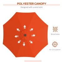 Outsunny 2.7m Outdoor Patio Garden Umbrella Parasol with Tilt Crank and 24 LEDs Lights, Orange(m-6)