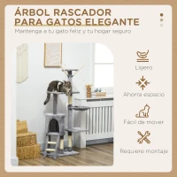 PawHut Árbol para Gatos de 134,2 cm con Nidos Plataformas Casetas Ratón de Juego Hamaca y Postes de Sisal 50x35x134,2 cm Gris(m-4)