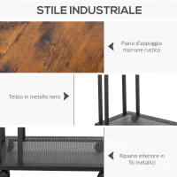HOMCOM Tavolino da Salotto e da Letto con 4 Ruote, Design a C in Legno e Acciaio, Marrone Rustico e Nero, 51x36x61cm(m-7)
