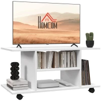 HOMCOM Modern TV Cabinet Stand Storage Shelves Table Mobile Bedroom Furniture Bookshelf Bookcase White(m-1)