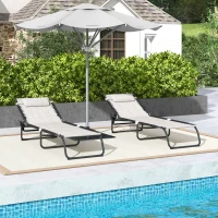 Outsunny Set of Two Folding Sun Loungers, with Four-Position Backs - Cream(m-10)