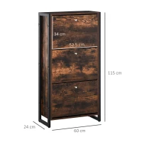 HOMCOM Mobile Scarpiera Salvaspazio Stile Industriale per 12 Paia di Scarpe, Legno e Metallo, 60x24x115cm Marrone e Nero(m-3)