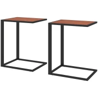 HOMCOM C-Shaped Side Table, Sofa End Table with Metal Frame, Accent Couch Table for Living room, Bedroom, Set of 2, Walnut and Black(m-11)