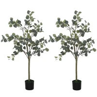 HOMCOM Set of 2 Decorative Artificial Tree, 4ft/ 120cm Silk Eucalyptus Trees with 230 Silver Dollar Leaves in Pot, Fake Plants for Home, Office, Living Room, Indoor Decor(m-11)