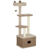 PawHut Árbol Rascador para Gatos Altura 133 cm Torre para Gatos con Nido Plataformas Bola Colgante y Poste de Yute Café(m-11)