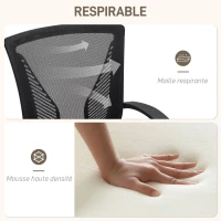 HOMCOM Chaise bureau fauteuil de bureau avec siège dossier en maille respirante hauteur réglable 62 x 60 x 92-102 cm noir(m-4)