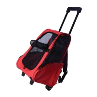 PawHut Pet Travel Backpack Bag Cat Puppy Dog Carrier w/ Trolley and Telescopic Handle Portable Stroller Wheel Luggage Bag (Red)(m-11)