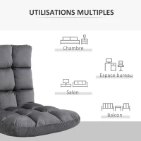 HOMCOM Fauteuil Convertible Fauteuil Paresseux Grand Confort Inclinaison Dossier Multipositions 90°-180° Flanelle Polyester capitonné Gris foncé(m-7)