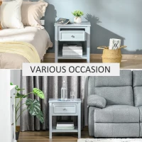 HOMCOM Bedside End Table Nightstand w/ Drawer Open Shelf Table Top Metal Handle Classic Home Stylish Furniture Grey(m-5)