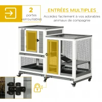 PawHut Clapier intérieur bois avec roulettes 3 étages rampes - dim. 110L x 50l x 86H cm - gris et blanc(m-5)