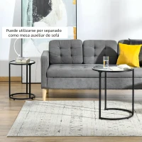 HOMCOM Juego de 2 Mesitas Auxiliares Anidadas con Estructura de Metal y Encimera de Cristal Ø50x58 cm y Ø37x51 cm Negro(m-7)