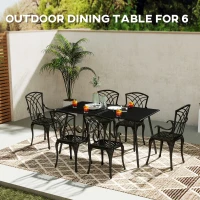 Outsunny Rectangle Garden Table with Slat Top, Steel Frame, Outdoor Table for 6 Person, 150 x 80 x 74 cm, Black(m-4)
