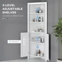kleankin Triangle Bathroom Cabinet, Corner Bathroom Storage Unit with Cupboard and 3-Tier Shelves, Free Standing, White(m-6)