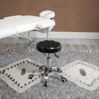 HOMCOM Sgabello ad Altezza Regolabile con 5 Ruote, in Acciaio, Gommapiuma e pelle PU, Ф48x47-59Acm(m-2)