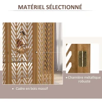 HOMCOM Paravent en bois ajouré séparateur de pièce closion intérieur pliable 4 panneaux en bois 160 x 170 cm naturel(m-5)
