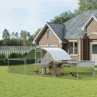 PawHut Pollaio da Giardino per 12-14 Galline in Acciaio Zincato e PE con Tettoia e Serratura, 660x190x195 cm(m-2)