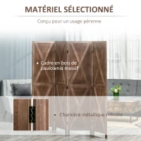 HOMCOM Paravent intérieur 4 panneaux 182 x 170 cm style campagnard chic séparateur de pièce avec croisillons noyer(m-5)