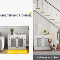 PawHut Cage pour chien intérieur caisse pour chien en bois 2 bols rotatifs à 360° 2 portes chien moyenne 80 x 60 x 63 cm blanc(m-5)