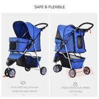 PawHut Dog Stroller with Cover for Small Miniature Dogs, Folding Cat Pram Dog Pushchair with Cup Holder, Storage Basket, Reflective Strips, Blue(m-6)