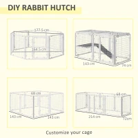 PawHut DIY Rabbit Hutch, 9PCs Guinea Pig Hutch, Large Bunny Cage with Door, Ladder, Divider for Small Animals(m-4)