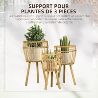Outsunny Lot de 3 supports cache-pots à plantes lot de 3 étagères à fleurs support pots de fleurs sur pied trépied bois naturel(m-4)