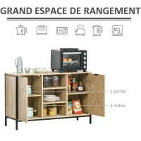 HOMCOM Buffet design style graphique façades placards à chevrons - 2 portes avec étagère, 3 niches - métal noir panneaux aspect chêne clair(m-4)