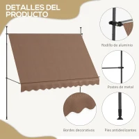 Outsunny Toldo Manual Retráctil con Manivela 300x120x210-300 cm con Altura Ajustable Impermeable y Anti-UV Café(m-7)