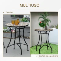 Outsunny Tavolo da Giardino Rotondo in Metallo e Mosaico per Esterno e Interno, Ф60x71cm, Nero(m-5)