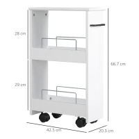 kleankin Carrello Salvaspazio Multiuso in Legno MDF e Ruote, 42.5x20.3x66.7cm, Bianco(m-3)