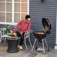 Outsunny Barbecue BBQ a Carbonella con Termometro Doppia Griglia Ripiano Inferiore 2 Ruote Metallo 57x63x94 cm Nero e argento(m-2)