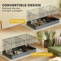 PawHut 2 in 1 Guinea Pig Cage, Rabbit Cage Pet Playpen with 2 Separate Area, Waterproof Oxford Fabric Floor for Hedgehogs(m-4)