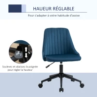 Vinsetto Chaise de bureau design contemporain pivotante 360° ergonomique dossier strié hauteur réglable revêtement velours 50 x 58 x 87 cm bleu(m-4)