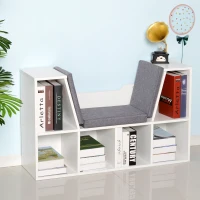 HOMCOM Bookcase Storage Shelf with Cushioned Reading Seat, Cube Bookshelf Organizer for Bedroom Living Room, White(m-10)