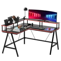 HOMCOM L Shaped Gaming Desk, Corner Computer Desk with Monitor Stand for Home Office, 140 x 130 x 93cm, Black and Red(m-1)