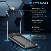 HOMCOM Tapis Roulant Elettrico Pieghevole, Tapis Roulant Elettrico Portatile 1.25HP con Schermo LCD, Velocità 1-10 km/h, Ruote, Allenamento per Casa, Ufficio, Palestra, Nero e Grigio(m-6)