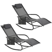 Outsunny 2PCs Outdoor Garden Rocking Chair, Patio Sun Lounger Rocker Chair with Breathable Mesh Fabric, Removable Headrest Pillow, Armrest, Side Storage Bag, Black(m-11)
