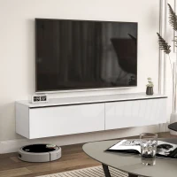 HOMCOM 160cm High Gloss Floating TV Unit Stand for TVs up to 70", Wall Mounted TV Cabinet with Storage Cupboards, White(m-8)