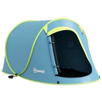 Outsunny Tenda da Campeggio Pop Up Impermeabile con Accessori e Borsa di Trasporto, 245x148x105 cm, Blu(m-1)