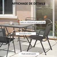 Outsunny Ensemble de jardin 1 table carrée et 4 chaises pliantes salon de jardin en métal époxy pour 4 pers - noir(m-7)