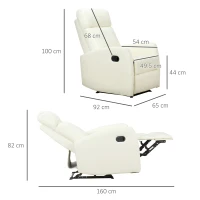 HOMCOM Poltrona Relax Reclinabile 165° con Poggiapiedi Regolabile Ergonomica in pelle PU, 65 × 92 × 100cm Crema(m-3)