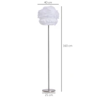 HOMCOM Lampadaire plume sur pied - ampoule E27 60 W max. - interrupteur à pied - dim. Ø 40 x 160H cm - métal chromé plumes d'oie blanc(m-3)