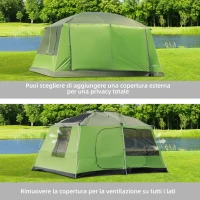 Outsunny Tenda da Campeggio a Tunnel per 4-8 Persone con 2 Stanze, Tenda Campeggio Familiare Impermeabile 3000mm con Porta, Finestre Laterali e Tasche, 405x305x225cm, Verde(m-7)