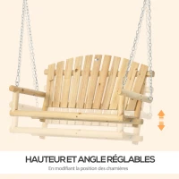 Outsunny Banc suspendu balancelle de jardin 2 places en bois massif assise et dossier à lattes chaînes incluses naturel(m-5)
