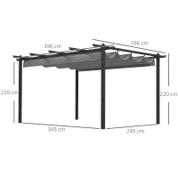 Outsunny 4 x 3(m) Aluminium Pergola with Retractable Roof, Garden Gazebo Canopy Shelter for Outdoor, Patio, Grey(m-3)